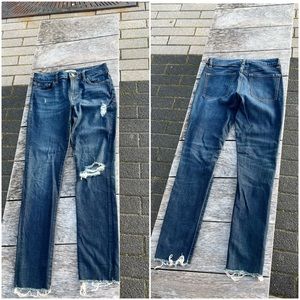 Dark Blue Distressed Frayed Bottom Jeans